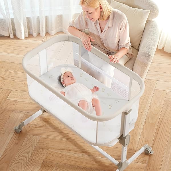 TCBunny 2-in-1 Baby Bassinet & Bedside Sleeper, Adjustable