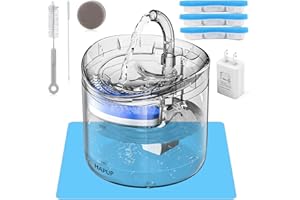 HAPUP Cat Water Fountain for Drinking 1.8L Automatic Pet Fountain with 3 Filters 1 Intelligent Pump 1 Cleaning Brush Kit 1 Silicone Food Mat 1 UK Adapter for Cats Puppy Indoor