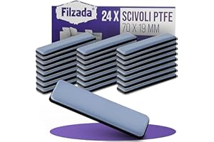 Filzada® 24x Piedini per mobili autoadesivo in Teflon - 70 x 19 mm (quadrato) - Scivoli per mobili professionali/scivoli per tappeti in PTFE (Teflon)