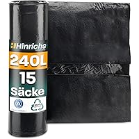 Hinrichs Müllsäcke 240L extra Stark - 15er Rolle - 100x125 cm - Extrem reißfeste Müllbeutel - Mülltüten aus Recycling LDPE - 