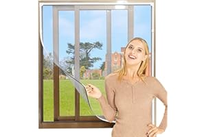 NeatiEase Adjustable DIY Magnetic Fly Screen Window Max 130x 150 cm, Full Frame Magnetic Strip Easy Installation Fits Any Size Smaller Insect Mesh Mosquito Bug Net for Windows (White Frame White Net)