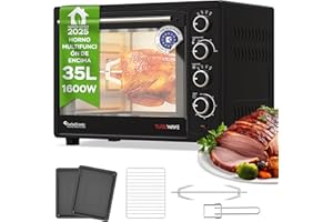 TURBOTRONIC BY Z-LINE TurboTronic Mini Horno de Convección con Asador Giratorio, 35L, 1600W – Horno de Sobremesa Compacto, Incluye 2 Bandejas para Hornear, Ideal para Camping y Cocina