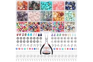 cygjing Perles,Perles pour Bijoux,Pierres précieuses naturelles pour DIY Fabrication de Bijoux Collier Bracelet (15 couleurs et 10 accessoires)