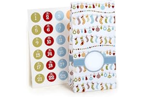 Pajoma kalendarz adwentowy do napełniania Nicholas Surprise 24 powlekane torebki papierowe torebki na prezenty Boże Narodzenie, kalendarz bożonarodzeniowy, zestaw do majsterkowania z naklejkami z liczbami adwentowymi