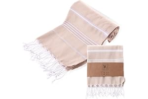 ‎YENGAS YENGAS Hamamtuch XXL, 95x175 cm, Oeko-TEX Zertifiziert, 100% Baumwolle, Großes Peshtemal Tuch, Badetuch für Spa, Sport, Reisen, Leicht & Platzsparend, Saunatuch, Strandtuch, beige