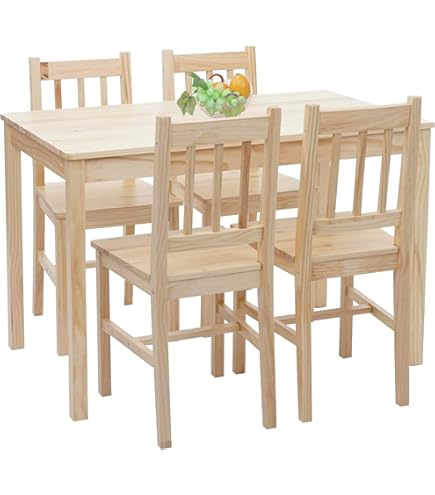 Set Tavolo E 4 Sedie SDHYL In Legno Di Pino - Grigio Bianco 108x65cm - Foto 5