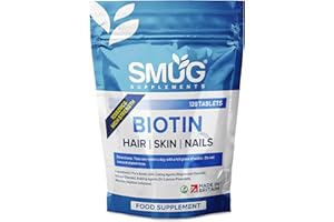 SMUG Supplements Biotin Tablets - 120 High Strength 10000mcg Tablets - One-a-Day Pills for Healthier Hair, Skin and Nails - Vitamin B7 - Vegan - Suitable for Men and Women - Made in Britain