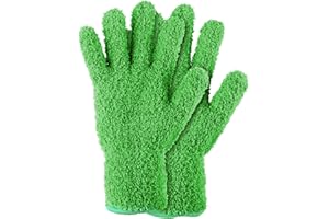 Sibba 2 guantes de microfibra para limpiar el polvo, reutilizables, forro polar coral, lavable, para cocina, casa, persianas, muebles (verde oscuro)