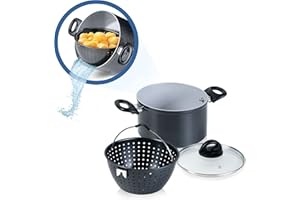 Genius Cerafit Magic Pot Set di pentole da 20 cm – Pentola da 3,7 l con filtro e coperchio in vetro per cucinare facilmente, girare, cuocere e servire la pasta, pentola per pasta per tutti i piani