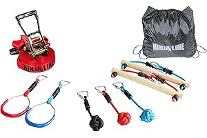 SCHILDKRÖT Slackers USA Set d´apprentissage Ninja Line, 11 mètres de parcours ninja, set comprenant 11 pièces, la sangle peut être utilisée comme slackline, 7 accessoires de suspensions