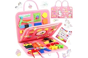 Maomaoyu Busy Board Montessori, 3 Capas Tablero Sensorial Montessori de Actividades para Niños 1 2 3 4 Años, Activity Board de Juguetes Montessori, Regalo para Niño 1 2 3 4 Años, Unicornio