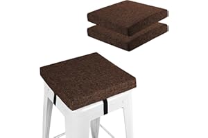 FlyGulls Square Bar Stool Cushions Non-Slip Chair Pads with Ties 2“ Thick Chair Cushions Set of 2 with Machine Washable Cover (35.5x35.5cm/14x14inch, Brown)
