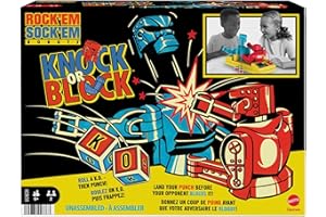 MATTEL GAMES Walczące roboty Uderzaj lub blokuj Gra bokserska z ręcznie sterowanymi figurkami Red Rocker i Blue Bomber na ringu, prezent dla dzieci od 6 roku życia, HDN94