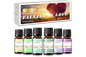 EUQEE Set di Olio Essenziale Fiori, Olio Profumato per Diffusori, Falling in Love - Caprifoglio, Lillà, Violetta di Parma, Magnolia Giapponese, Fiori d'Arancio, La Vie Est Belle - 6 x 10ml