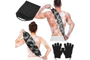 Anezus Peeling-Rückenschrubber Badehandschuhe-Set, Peeling-Duschtuch mit Duschhandschuhen für Körperpeeling, Rückenreiniger, Waschhandschuhe zum Entfernen abgestorbener Haut (schwarz)