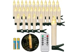 FREEPOWER 30 Candele LED Albero di Natale con Telecomando Timer Fiamma Tremolante, Senza Fili, Luce Bianca Calda, Dimmable, Interni Esterni Impermeabili, Decorazioni Natalizie（Include 30 batterie）