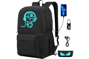 SAMIT Luminous School Bag Anime Backpack Boys Rucksack Cool Bookbag Laptop Backpack Lightweight Casual Daypacks with USB Charging Port and Pencil Case for Unisex Kids