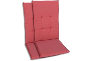 GO-DE Textil Bequeme und attraktive Polsterauflagen für Hochlehner-Gartenstühle (2er-Set, Uni Rot, Hochlehner)