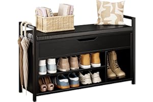 ‎IRONCK IRONCK Schuhbank mit Sitzfläche, Sitzbank mit Stauraum, Schuhschrank,100x30x62cm, 3 offene Fächer, Kunstleder, 130kg belastbar, Schuhregal für Eingang,Flur,Wohnzimmer,Schlafzimmer (Schwarz)