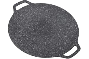 FOUF Poêle à Barbecue Coréenne, Plaque Chauffante Ronde à Revêtement Antiadhésif à 6 Couches, Plaque Chauffante Ronde pour Barbecue, Gril en Fonte émaillée, Compatible pour Induction,(33cm)