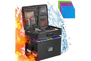 Aolawco Boîte à documents ignifuge avec serrure, boîte de rangement pliable à 2 couches avec 10 dossiers suspendus, rangement de fichiers portable avec bande réfléchissante pour taille légale (sans