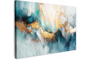 MuchoWow© Stampa Foto 120x80 cm Quadro Moderno Quadri Moderni Soggiorno Con Cornice Stampe Da Parete Camera Da Letto Matrimoniale Decorazione CanvasAstratto - Arte - Oro - Blu