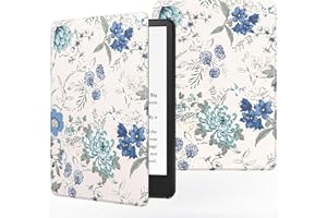 MoKo Case Fits 6.8" Kindle Paperwhite (11th Generation-2021) and Kindle Paperwhite Signature Edition, Lightweight Shell Cover with Auto Wake/Sleep for Kindle Paperwhite 2021, White Blue Floral