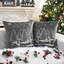Set Of 2 Christmas Pillow Covers 20x20 Inches - Festive Tree Snowflake Decor For Sofa Couch