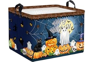 HUUMONSS Spooky Halloween Baby Storage Basket Ghost Bat Pumpkin Collapsible Clothes Kids Laundry Hamper Boo Large Boys Girls Gift Toy Box Bin for Nursery Room,Hat Witch,40*30*30 cm