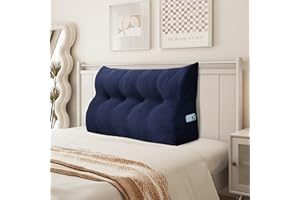 Johnear Poduszka klinowa, poduszka do czytania na łóżko i sofę, poduszka pod oparcie, zagłówek, łóżko, oparcie, duża trójkątna poduszka lędźwiowa (ciemnoniebieska, 120 cm)