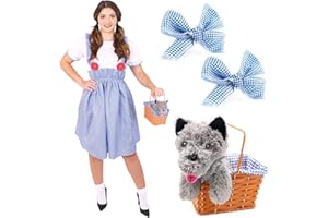I LOVE FANCY DRESS Disfraz de Dorothy para mujer, disfraz de la semana del libro escolar para adultos, día mundial del libro de Kansas para niñas, vestido de guingán, lazos a juego, cesta y perro