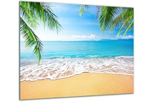 TMK ARTDEKO TMK - Copri piano cottura induzione 60x52 cm copertura per piano cottura in vetroceramica 1 pezzi universale per piastre di cottura paraspruzzi tagliere in vetro temprato come decorazione Mare