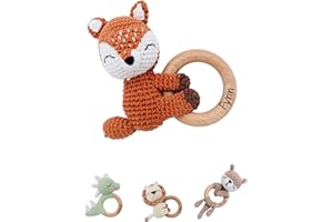 Bärenfreunde® - Personalisierter Beißring Baby - Niedlicher Greifling für Baby's ab 0 Monate - Babyrassel mit Name als Baby Geschenk für Mädchen und Jungen (Fuchs liegend,ohne Name)