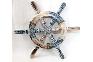 DEKOUNDMEER Steuerrad zur Dekoration aus Holz Durchmesser 42 cm Handarbeit