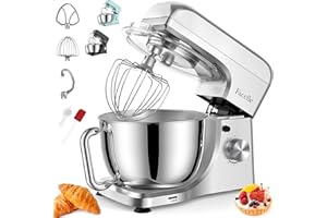 Impastatrice Planetaria, Facelle 1300W 10 Velocità con Impulso Planetaria Professionale,Impastatrice Planetaria Offerta con Vasca in acciaio inox da 5,5L,Gancio Impastare,Flat beater e Frusta(Argento)