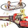 Hot Bee Electric Train Set, Battery-Powered Train with Steam, Sound, LED Lights, Track, Classic Model Railway, Childrens Train Set, Childrens Train Set, Electric Train Sets for Kids, Gifts for Boys 3+