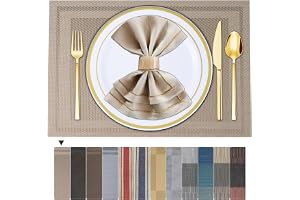 ARTAND Beige bordsmattor uppsättning med 8 vävda vinylbordsunderlägg för middagsbord – tvättbara och hållbara inomhus/utomhus