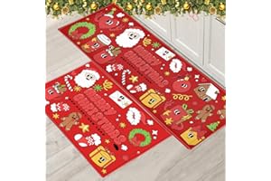 PORJDN Set di tappeti natalizi per interni, tappeto rosso, tappetino per porta di Natale, passatoia per cucina, decorazione per la casa, lavabile, stile G, 40 x 120 + 40 x 60 cm