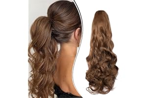 Dcbaboo Postiche Cheveux Naturel Bouclés Postiche Queue de Cheval Extension Cheveux Naturel Queue de Cheval Pince Ondulé 45cm Rajout Cheveux Ponytail Cheveux Naturel Synthétique Longue, Brun doré
