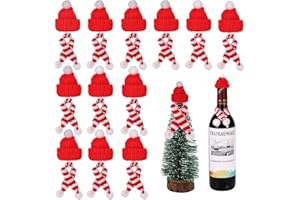 FENTAR 24stk Mini Weihnachtsmützen, Gestrickt Mini Nikolausmütze und Schal, Flaschenmütze Weihnachten, Mini Mützen, Wichtelmützen zum Basteln, Weihnachtsmützen für Flaschen Sorgenwürmchen Besteckhalter Deco