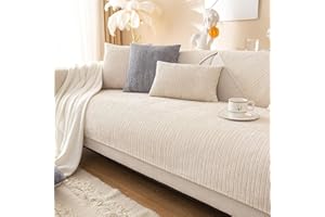 ‎GLUHBIRNEN Gluhbirnen Sofadecke, Sofadecken Für Sitzfläche, Sofaschoner rutschfest, Sofa Überzug, Chenille Sofabezug l Form, Sofa Überwurfdecke, Couch Bezug, Couch Decke, Cremeweiß, 70 * 150CM
