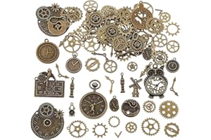 MOPZIJA 1 paquet de 50 g Accessoires Steampunk Engrenages Vintage Gears Squelette Steampunk Pendentif Charms pour l'artisanat, Bijoux de Bricolage，steampunk，engrenages metal，engrenages
