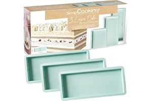 ScrapCooking - 3 Moules à Layer Cake Rectangulaires - Pour Bûches de Noël & Cakes - Silicone 25 x 10 cm - Gâteau à Étages, Rainbow Cakes, Gâteaux Anniversaire - Pâtisserie Professionnel - 2976