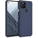 kwmobile Fabric Case Compatible with Google Pixel 5 - Case Hard Protective Phone Cover with Material Texture - Dark Blue