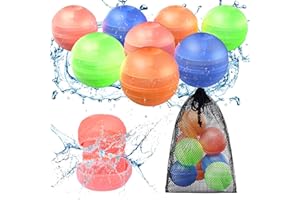 CloudValley Reusable Water Balloons, 8 Pcs Non-Magnet Self-Sealed Quick Fill Beach Toys with Mesh Bag, Latex-Free Silicone Splash Bomb, Outdoor Pool for Kids Adults, Summer Bath Party Game