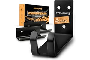CYCLISTAR Soporte de Pared para Bicicletas de hasta 40 kg - Robusto Soporte de Pared para MTB, Bicicleta de Carretera, e-Bike - Soporte de Pared para Bicicletas con suspensión de Pedales + 2 Soportes