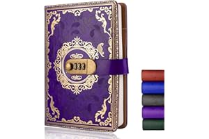YUNAI Tagebuch mit Schloss, 200 Seiten Geheimes Tagebuch Mädchen Junge mit Code, Vintage Lock A5 PU Leder Journal, Geprägte Blume, Liniertes Papier für Büro Schule Studenten, Lila
