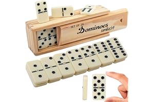 Smilejoy Dominoes Set for Adults, Double 6 Travel Domino Set | Traditional Double Six Domino Game | 28 Retro Dominos Pieces with Natural Wood Box (2-4 Players)