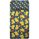 Pokemon Single Bed Sheet Set, Flat Sheet, Fitted Sheet with Corners, Pillow Case, 100% Cotton, Official Product