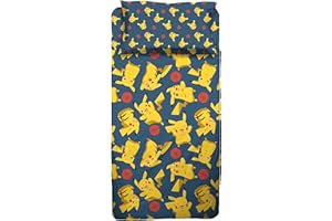 HERMET Pokemon, Set Lenzuolo Singolo Cameretta, Una Piazza, Completo Letto, Lenzuolo Sopra, Lenzuolo Sotto Con Angoli, Federa, 100% Cotone, Prodotto Ufficiale